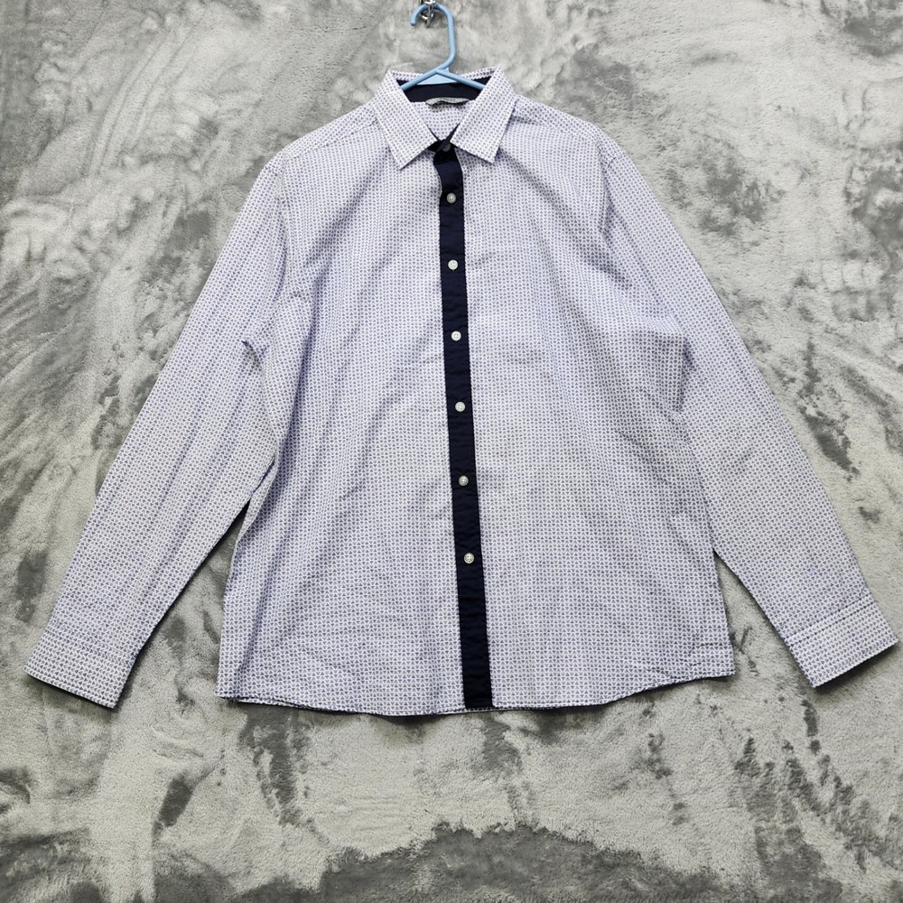 Ferrato Dress Shirt Mens L Blue‎ Geometric Print Long Sleeve Button Down Office